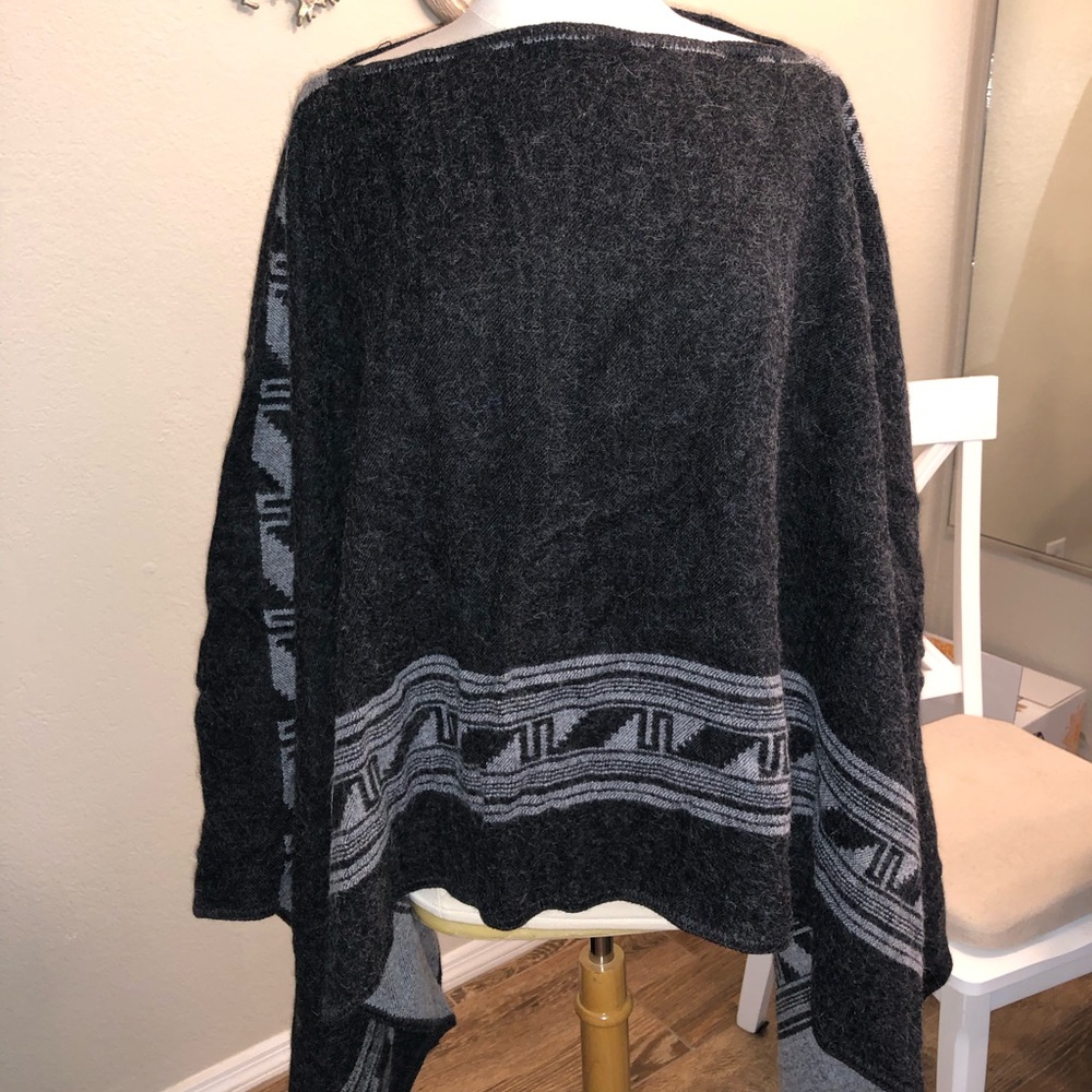 NOVICA Peruvian wrap poncho Reversible black & gray - alpaca & acrylic Boatneck